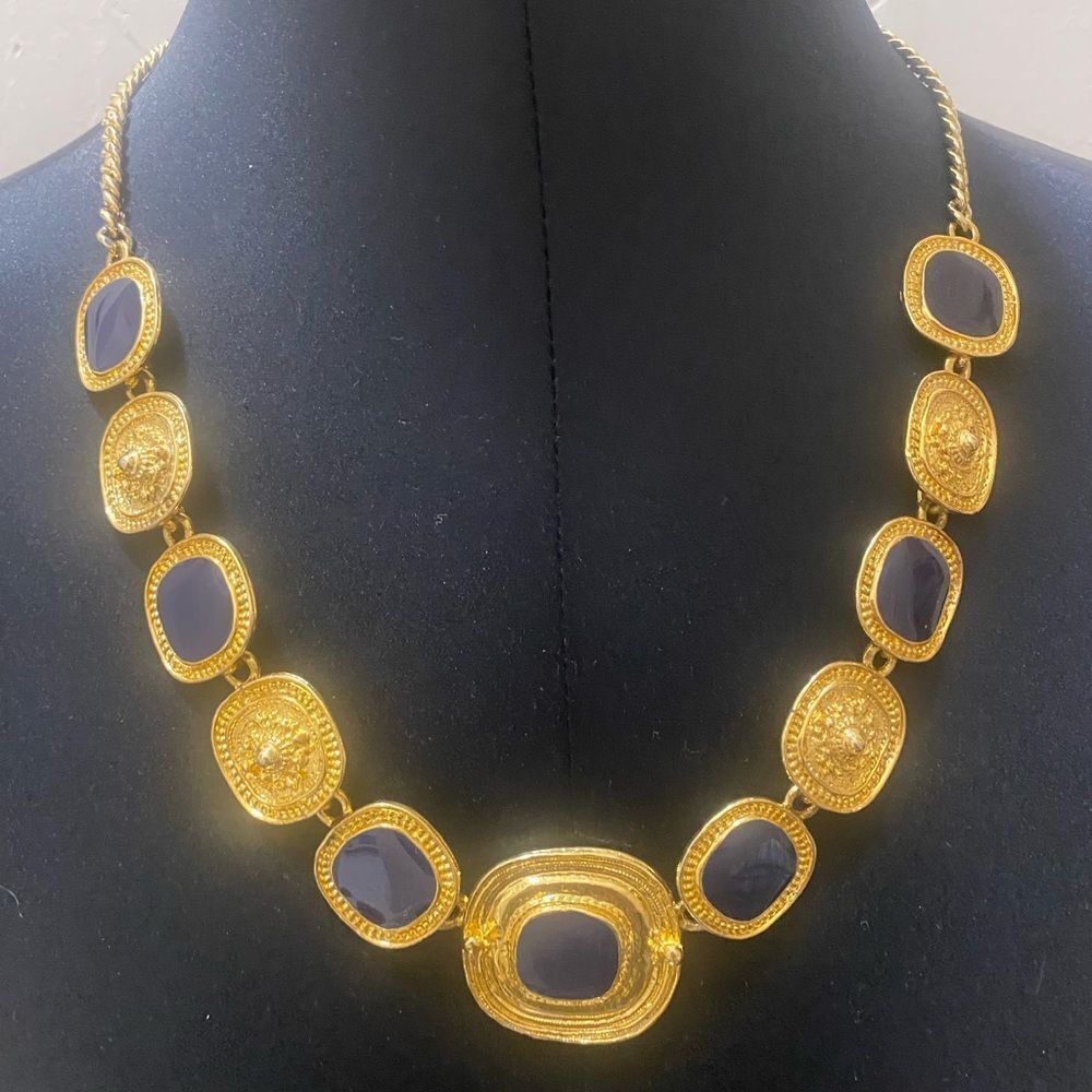 Statement Byzantine Medallion Vintage
Dark blue Enamel Necklace